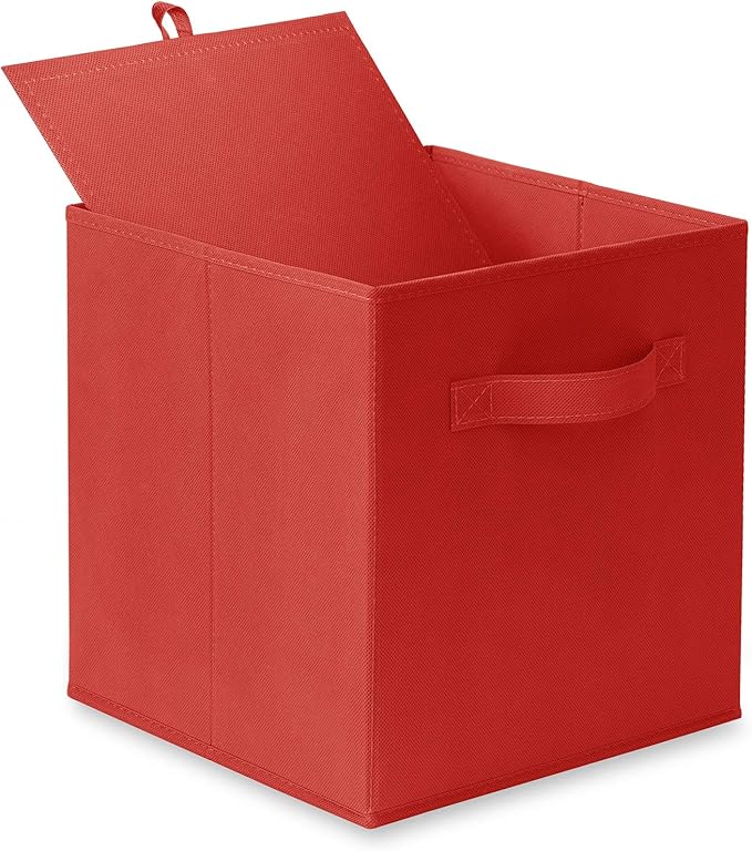 Casafield Set of 6 Collapsible Fabric Cube Storage Bins, Red - 11" Foldable Cloth Baskets for Shelves, Cubby Organizers & Mor