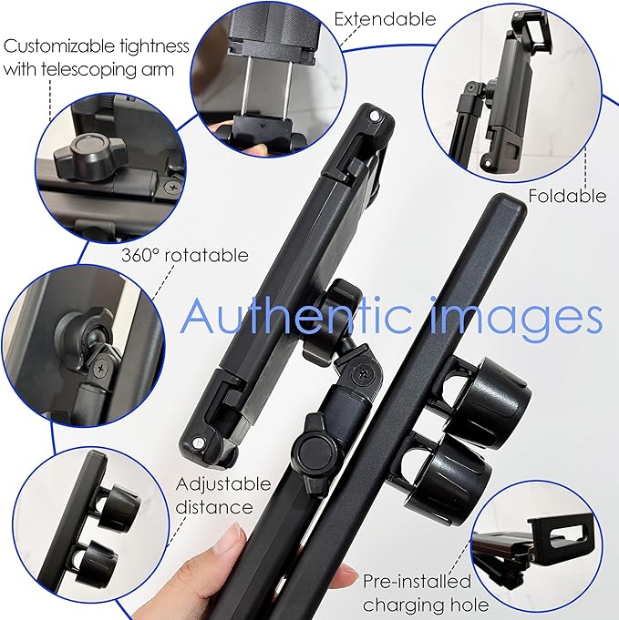 2026 Tablet Holder for Car Headrest 2 Pack [3 in 1 Sturdy Upgrade Extension Arm] 360° Rotating Adjustable for iPad/Phone Headrest Mount, for Most Tablets/Phones, Fit Larger Tablet - Black