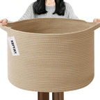 65L Extra Large Woven Cotton Rope Blanket Basket with Handles, Laundry Hamper Storage Bin for Pillows, Comforters,Clothes, To
