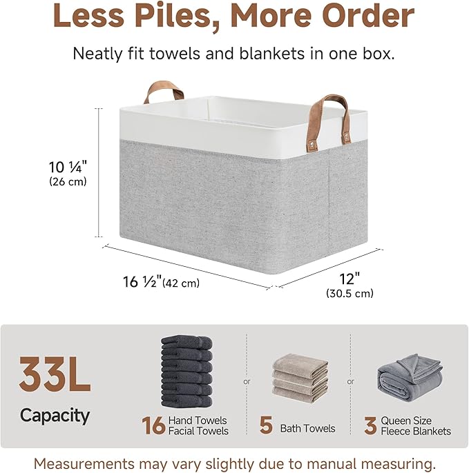 StorageWorks Storage Bins, Fabric Storage Bins for Shelves, Large Storage Baskets with Metal Frame, Closet Baskets and Bins w