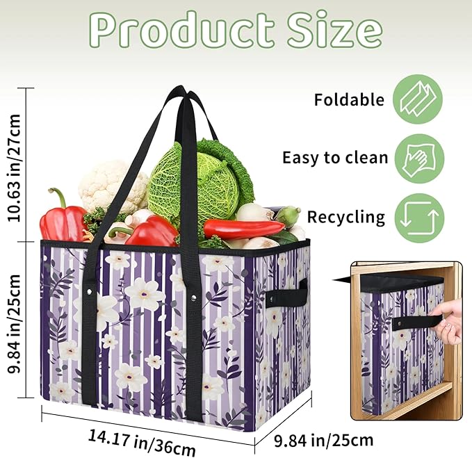 Reusable Grocery Bags Heavy Duty Shopping Bags Foldable Large Tote Bags with Long Handles & Hard Bottom