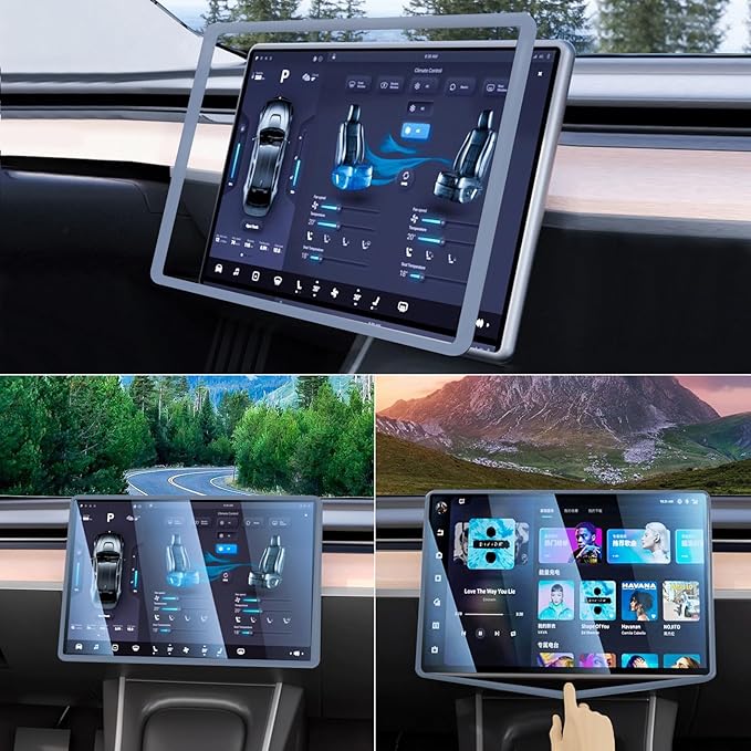 2PCS Protector Trim Frame Compatible with Tesla Model 3 Y 2020-2024 2025 2026 Screen Edge Frame Rearview Mirror Cover Interior Decorations Center Console Decor Highland Juniper Accessories Set (Blue)