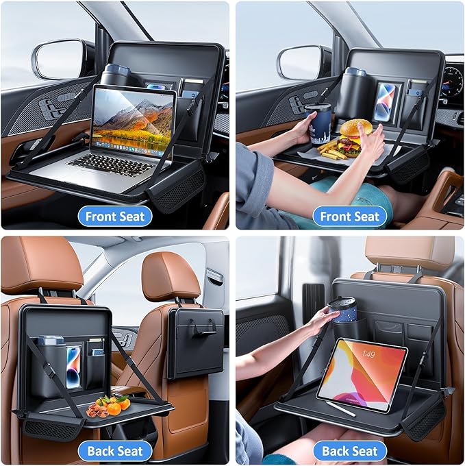 Leather Car Steering Wheel Tray, Car Food Table Tray Multifunctional Laptop Desk, Back Seat Headrest Table for Eating Food Drink and Writing Laptop Work