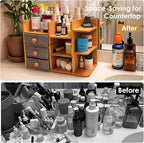 Large Makeup Organizer For Vanity, Large Capacity 3 Tiers Bamboo Bathroom Counter Organizers and Storage, Countertop Makeup B