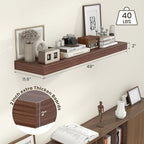 48 Inch Walnut Floating Shelf | 12 Inch Deep Floating Shelves Set of 1 | 48" D x 12" D Rustic Wood Shelves for Wall | Deep Wa