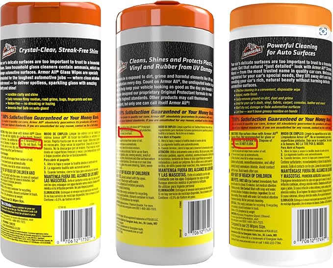 Armor All Protectant, Glass and Cleaning Wipes, Wipes for Car Interior and Car Exterior, 30 Count Each (Pack of 6)
