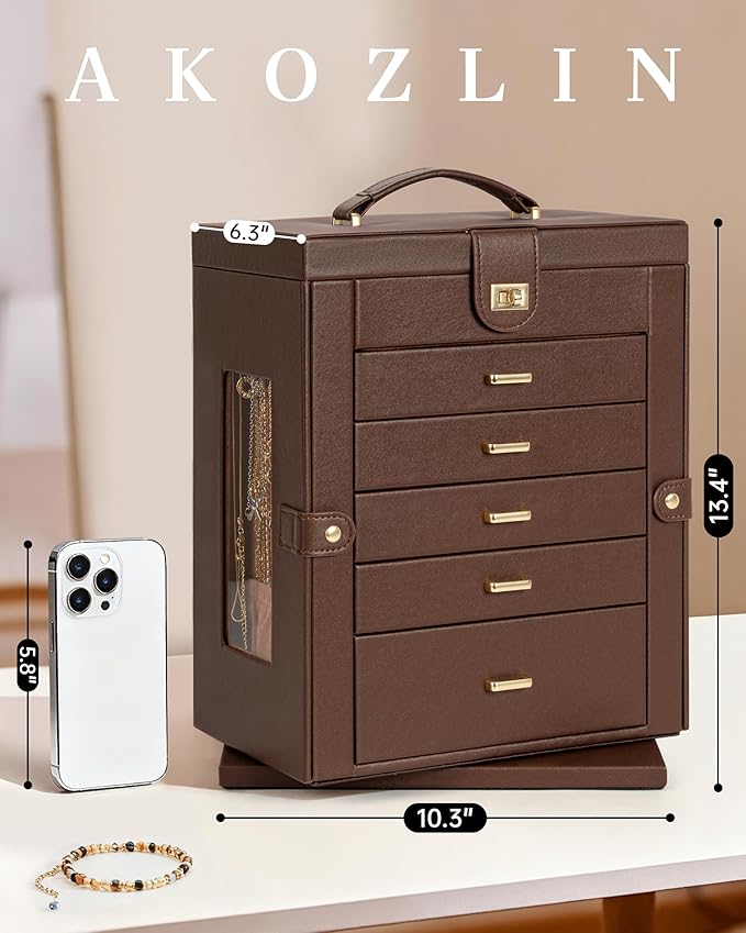 AKOZLIN 360° Rotating Jewelry Box 6-Tier Organizer Functional Jewelry Storage Case for Women Girls Ring Necklace Earring Brac