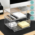 Prsildan Acrylic Makeup Organizer, 2 Pack Stackable Clear Storage Drawers for Baby Bottles Desk Organizers with 2 Drawers for