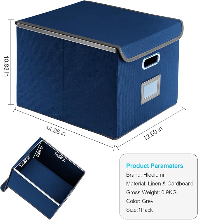 Hleelomi Collapsible File Box with Lid & Plastic Slide - Hanging Document Organizer for Office/Home, 14.96x12.6x10.83 Inch,De