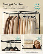 SONGMICS Portable Closet, Wardrobe Closet Organizer with Cover, 2 Hanging Rods and Shelves, 4 Side Pockets, 33.9 x 17.7 x 65.