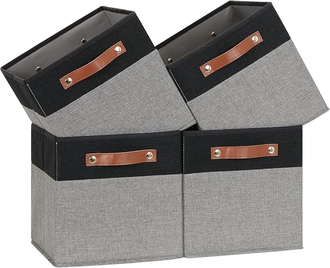 Temary 11 x 11 Cube Storage Bins Fabric Storage Cubes for Shelf, Closet, 4 Pack Cube Basket for Clothes, Storage Cube Bins wi