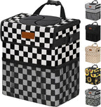 Car Trash Can Bin with Lid Hanging for Back Seat, Car Accessories for Women Men Leak Proof Automotive Garbage Cans Leakproof Vehicle Trash Can for Truck SUV,Black White Checkered