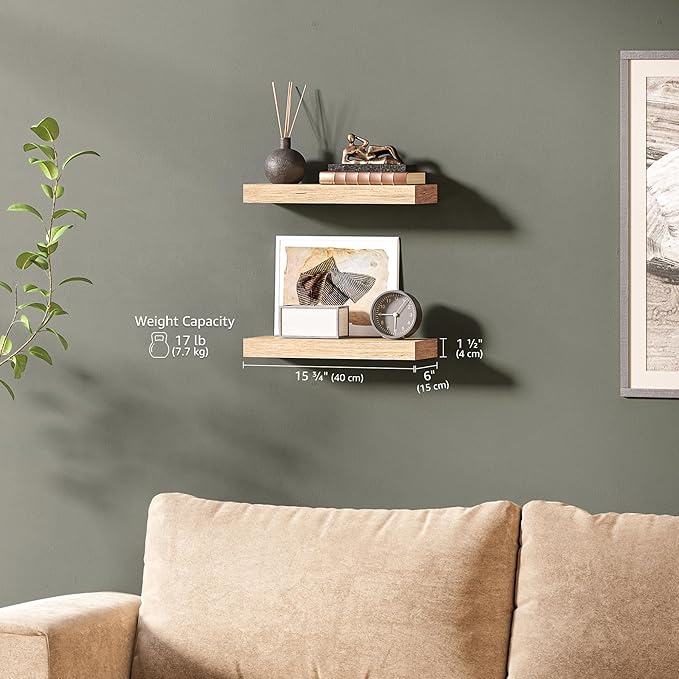 Ballucci Floating Shelves, 16" Wood Wall Shelf Set of 2, Invisible Brackets Floating Shelf Bathroom Wall Decor, Living Room, 