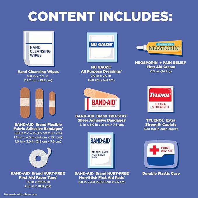 BAND-AID Brand Travel Ready Portable Emergency First Aid Kit for Minor Wound Care, Perfect for Home, Car, Travel, Camping Ess