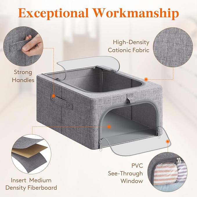 Lifewit Clothes Storage Bins with Metal Frame 3 Pack, Fabric Stackable Storage Bags with Lids, Zipper, Foldable Clost Organiz