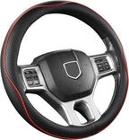 West Llama Customized Auto Car Steering Wheel Cover for Dodge RAM 1500 2500 3500, 15.5-16 inch (Black+Red Line-Large Size)