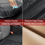 1-Pack Leather Front Car Seat Covers - Bottom Car Seat Covers Fully Wrapped, Non-Slip and Waterproof, Fits Most Vehicles Blac