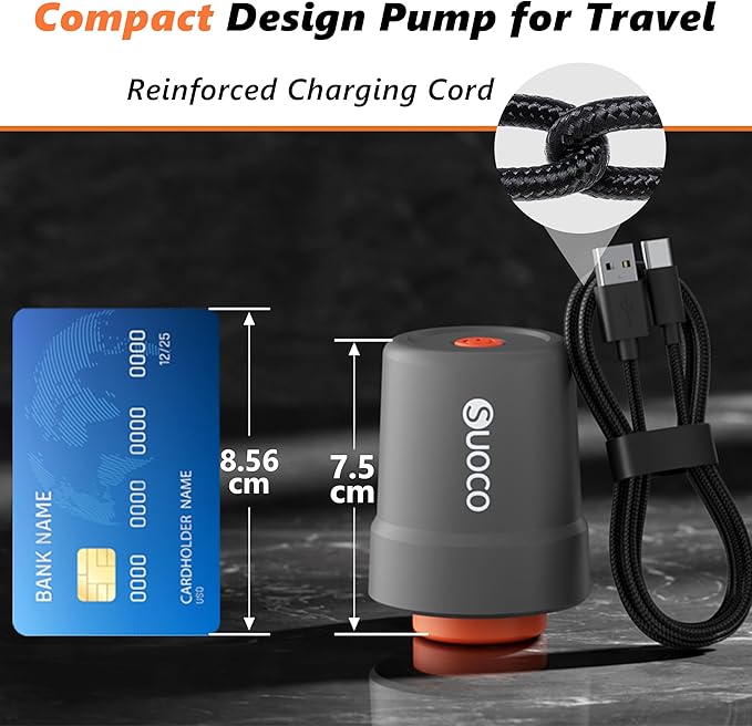 SUOCO Travel Vacuum Pump for Vacuum Storage Bags, Mini USB Rechargeable Portable Cordless Electric Pump for Compression Seal 