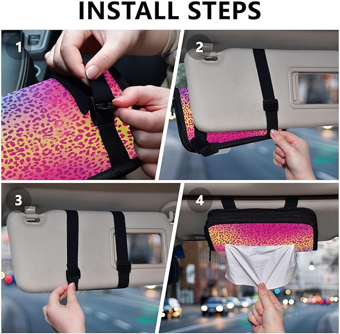 Car Tissue Holder Car Visor Organizer Tissue Box Holder for Car Sun Visor Organizer with Car Vehicle Accessories Essentials Interior for Women Men Multicolored Gradient Leopard Print