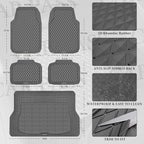 CAR PASS Gray Rubber Car Floor Mats & Cargo Liners, Durable Anti-Slip 3D Rhombus Waterproof Automotive Pad Trim Fit Liner All-Weather Trunk Mats Full Set Universal Fit Auto Van Sedan SUV Truck Gray