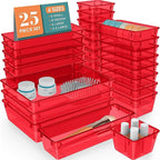 WOWBOX 25 PCS Plastic Drawer Organizer Set, 4 Sizes Desk Drawer Divider Organizers and Storage Bins for Makeup, Jewelry, Gadg