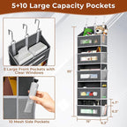 5 Tier Over The Door Organizer - Large Capacity Behind Door Hanging Shelves with 10 Mesh Pockets and Clear Windows, Closet Or