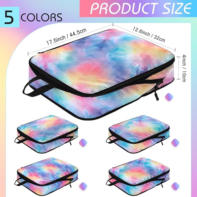 5 Pack Compression Packing Cubes for Travel Space Saving Cubes Luggage Organizer for Suitcase(Watercolor,S)