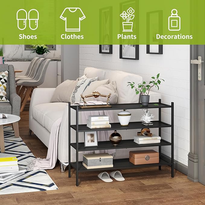 BMOSU 4-Tier Bamboo Extended Shoe Rack Premium Stackable Shoe Shelf Storage Organizer for Hallway Closet Living Room Entryway