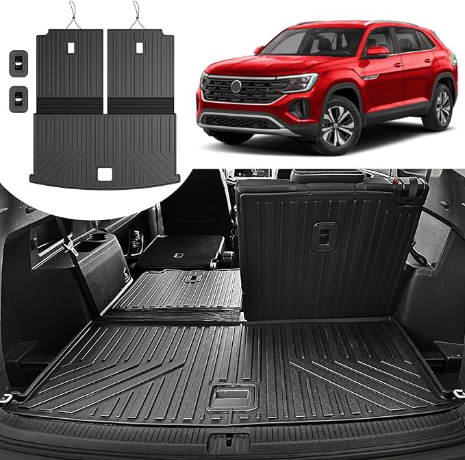 Cargo Mat for Volkswagen Atlas 2018-2025 2026 (Not for Cross Sport)-All Weather TPE Cargo Liner with Backrest Mat for VW Atlas SE SEL Peak Edition Accessories