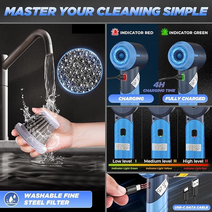 Saker Portable Car Vacuum Cleaner Cordless High Power 17000PA 3 in 1 Foldable Handheld Vacuum Cordless with Brushless Motor f