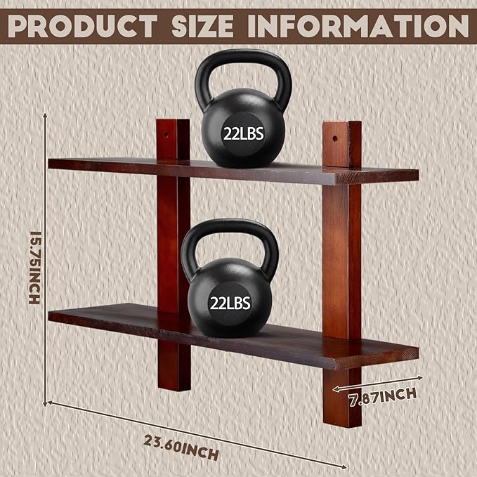 Floating Shelves for Wall Set of 2 Long 2 Tier Wood Wall Mounted Shelves Mid Century Modern Decorative Storage Plant Photo Di
