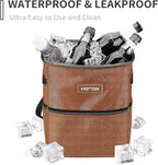 HOTOR Brown Car Trash Can with Adjustable Strap, Magnetic Snaps, Waterproof Lining, and Storage Pocket