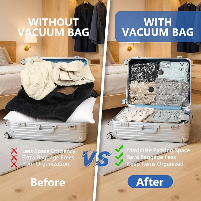 NESCCI Travel Vacuum Bags for Clothing with Rechargeable Wireless air Pump，36 Pack Compression Packing Bags for Luggage Suitc