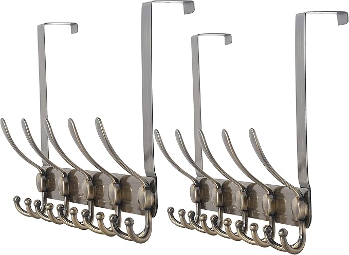 Dseap Over The Door Hook Hanger - Fits 1 3/8" to 1 3/4" Standard Doors | 5 Tri Hooks Heavy Duty Towel/Coat Rack | Door Organi