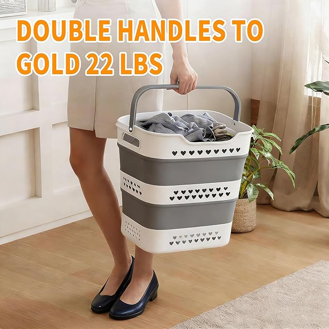 2 Pcs 42L Medium Collapsible Plastic Laundry Basket with Handles, Foldable Laundry Basket Hamper, Pop Up Storage Container Or