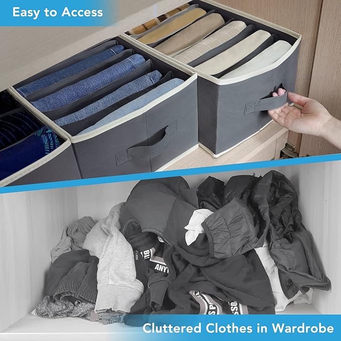 9 Pcs Large Size Wardrobe Clothes Organizers 6 Grids for Pants, Jeans, Sweater, T-shirt, Thin Coat, Dress Stackable Closet Dr