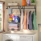 Laundry Room Shelves Wall Mounted with Wire Baskets, Over the Washer and Dryer Shelf with Clothes Drying Rack, Wire Shelves B