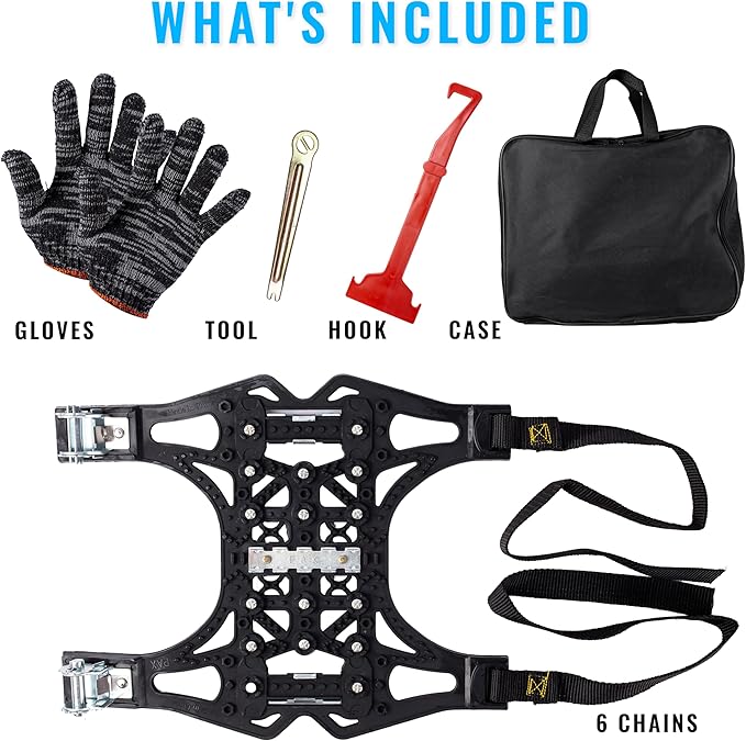VaygWay Car Snow Tire Anti-Slip Chains - All Season Black Upgraded - Emergency Vehicle Tire Chains for Cars, SUVs, & Trucks (