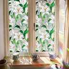 Niviy Window Privacy Film Lily White Flowers Stained Glass Window Film, Sun Protection Decals for Car Moonroof, Static Cling Rainbow Sticker Covering for Wedding Home Door (16.93 x 39.37inch)