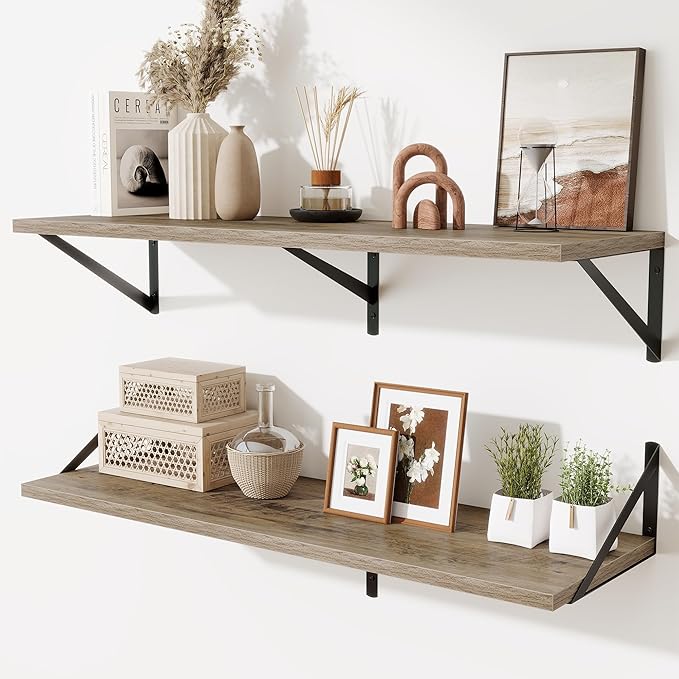 Deep Floating Shelves for Wall,36" Wx10 D Wood Wall Shelves with Metal Brackets,Hanging Storage Floating Shelf for Living Roo