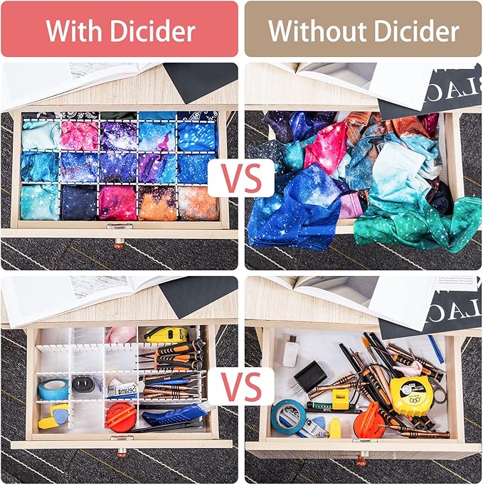 45 Pack Drawer Dividers, Plastic Adjustable Drawer Storage Organizer for Tidying Clutter Socks, Underwear, Makeup, Kitchen, D