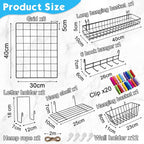 6 Pack 16 x 12 Inch Black Wall Grid Wire Panel with Accessories 1 Black Hanging Wire Basket, 1 Shelf, 1 Hook Rack, 2 Letter S
