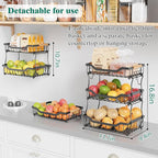 Giwil 3 Tier Countertop Fruit Basket for Kitchen, Vegetable Storage Bread Fruit Bowl Stand with 2 Banana Hooks, Wall Mounted 