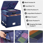 DocSafe File Box with Lock,Multi-Layer Fireproof Document Box Collapsible File Storage Organizer with Pockets/Handle,Large Po