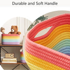 Rainbow Rope Basket for Storage 4 Pack Baskets for Shelves Woven Toy Storage Bins for Nursery Kids in Classroom 12.7"Lx9"Wx7.