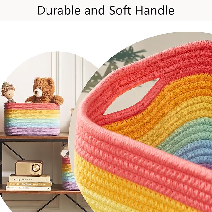 Rainbow Rope Basket for Storage 4 Pack Baskets for Shelves Woven Toy Storage Bins for Nursery Kids in Classroom 12.7"Lx9"Wx7.