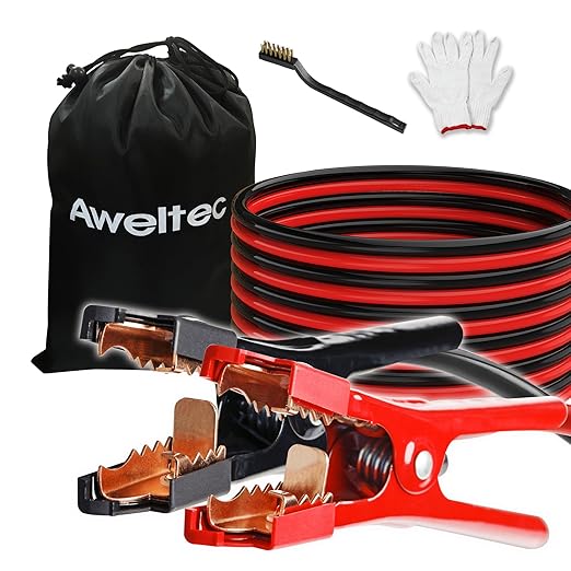 Heavy Duty Jumper Cables,2 Gauge 20 Feet Booster Battery Cable,Automotive Wires with Alligator Clips,Carrying Bag,Safety Gloves and Iron Brush for Cars Truck