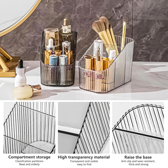 DASITON Large Capacity Makeup Brush Holder,3 Slot Makeup Brush Cup,Vintage striped Make Up Brush Holder,for Vanity Decor,Bath