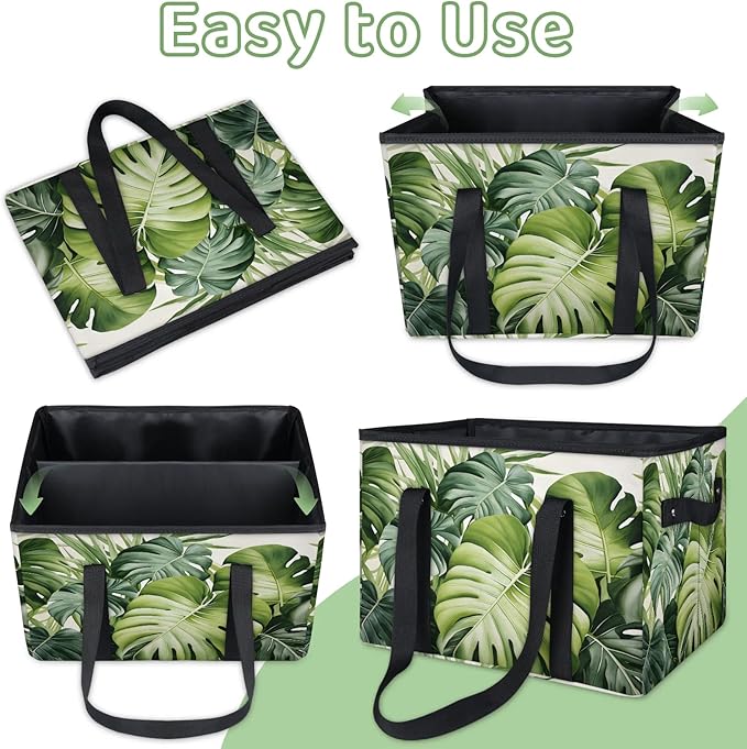 Reusable Grocery Bags Heavy Duty Shopping Bags Foldable Large Tote Bags with Long Handles & Hard Bottom