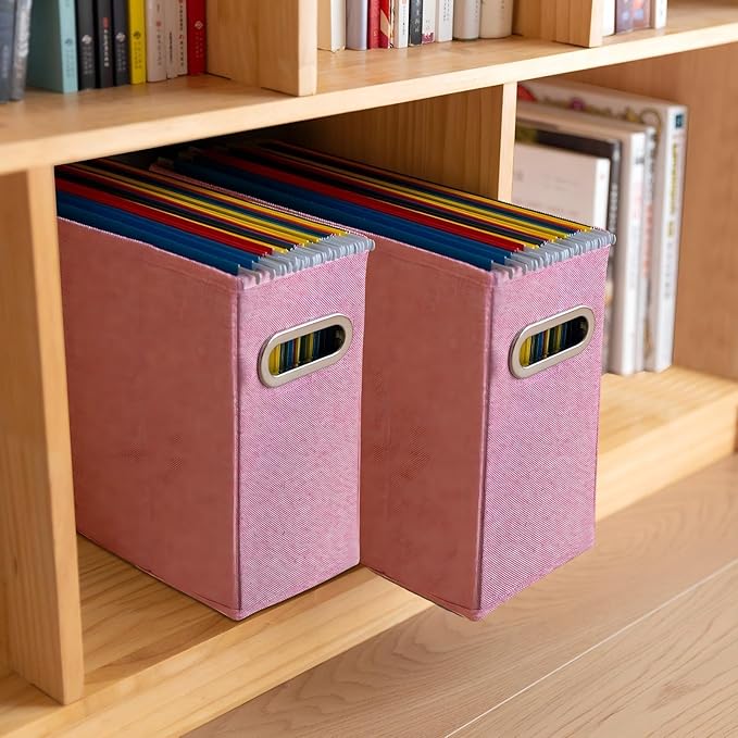 4 Pack Letter Size File Storage Box Collapsible，Fabric Hanging File Folders Organizer, Portable Office Document Holder with M